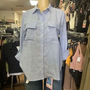 Blue and White Striped Button-Front Shirt